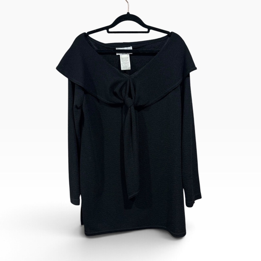 Nicole Studio Womens Size 14 Black Portrait Collar Tie Front Long Sleeve Blouse